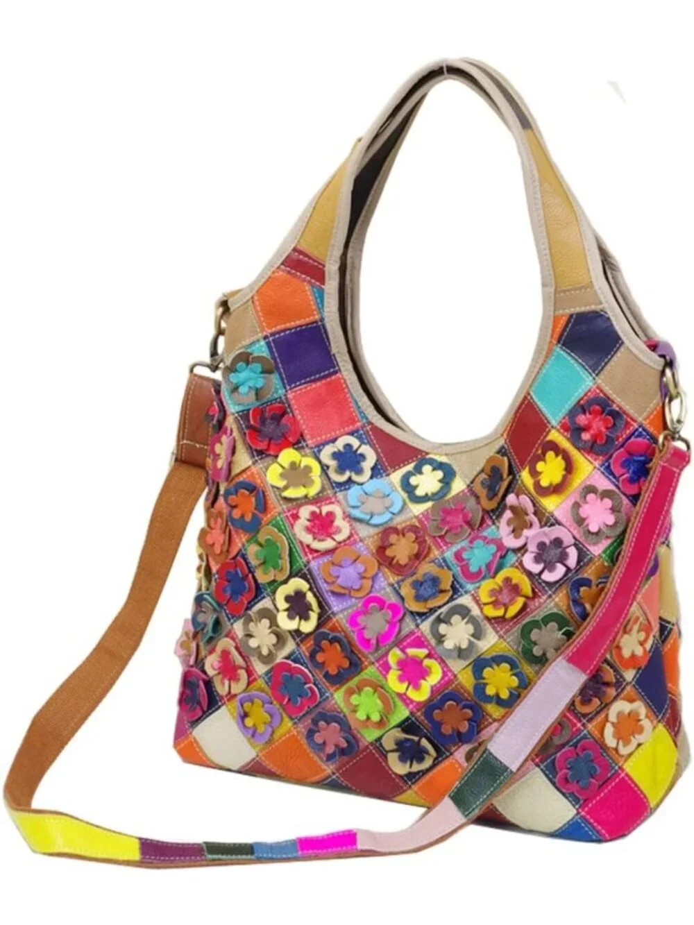 Stylish Genuine Leather Floral Hobo Tote Bag | Versatile Shoulder & Crossbody